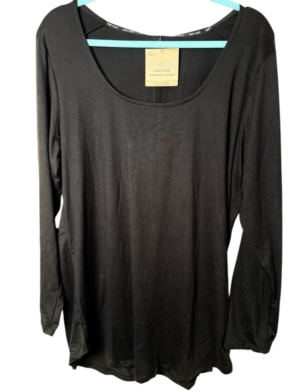 NWT Just Cozy XL Black Scoop Neck Long Sleeve Tee